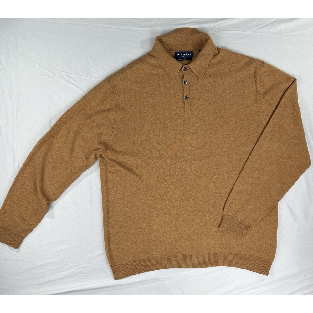 Austin Reed London Silk & Cashmere Knit Polo Sweater - Camel / Tobacco‎ - Sz XXL
